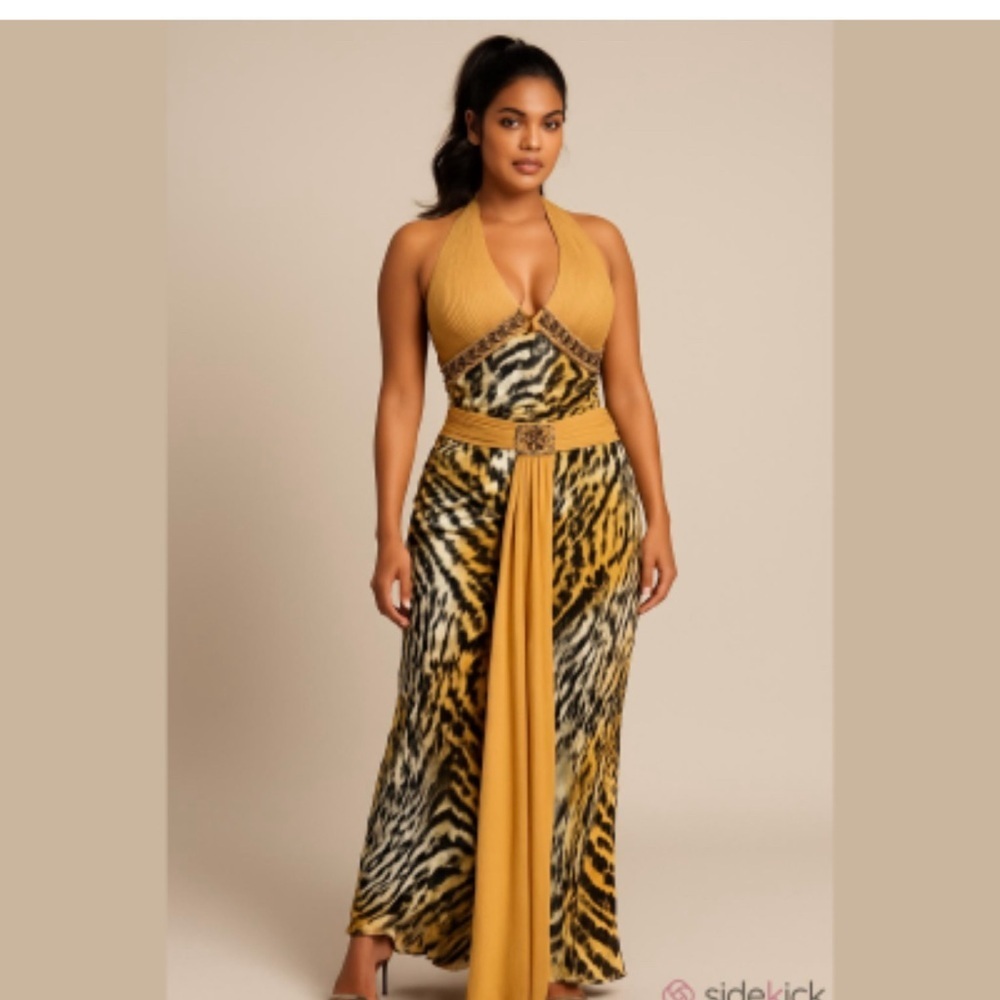 Gold Yellow and Black Backless Dress - Picture 7 of 8